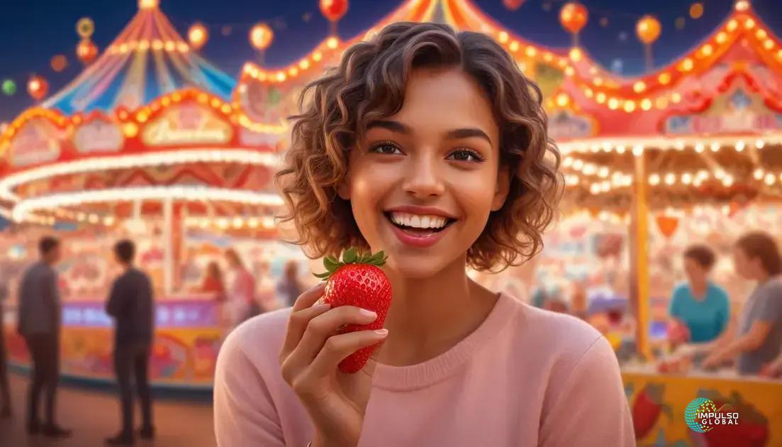 Cuidados ao comer morango do amor e riscos à saúde dental.