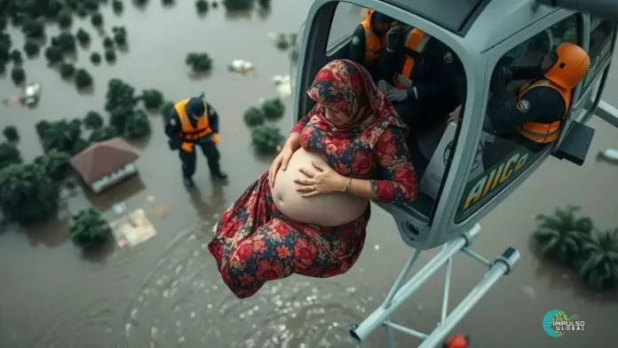 Gestante é resgatada de área alagada nas chuvas do Rio Grande do Sul Gestante é resgatada de área alagada nas chuvas do Rio Grande do Sul