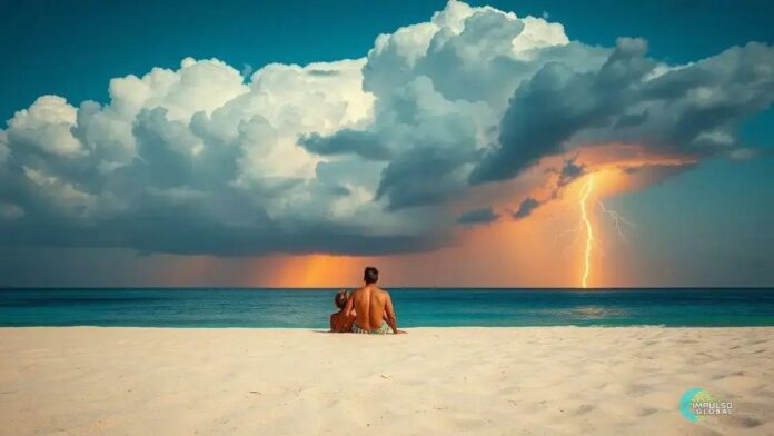 Tragédia na lua de mel: recém-casado morre atingido por raio no mar Tragédia na lua de mel: recém-casado morre atingido por raio no mar